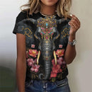 the SAGE - Women's Fashion Vintage Elephant Pattern 3D Printed Short Sleeves Round Neck Tops T-Shirts