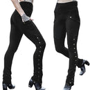 the STEAMPUNK - Women Medieval Gothic Steampunk Rivet Split Leg Elastic Pocket Pencil Pants