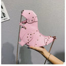 the DINO-MYTE - Trend Fashion 3D Dinosaur Design Rivets PU Leather Chain Purse, Shoulder Bag Tote, Crossbody Mini Messenger Bag