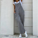the BOHO OVERALLS - Summer Casual Cotton Linen Fashion Sleeveless Wide Leg Dungarees Solid Long Rompers Casual Comfortable Jumpsuits/Playsuit