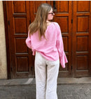 the BOHO TIE - Female Street Tops Linen Lace Up Long Sleeve Fashion Chic Casual Loose V-Neck Shirt