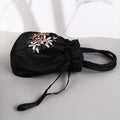 the SATCHEL - Retro Elegant Satin Silk Embroidery Totes for Women, Floral Drawstring Handbag, Woman Purse/Wallet Small Tote Bags