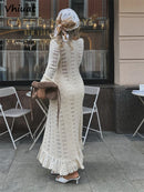 the SWEATER DRESS - Knitted Long Sleeve Casual Long Flare Chic Slim Hollow Out Dress