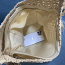 the BEACH BOHO - Hollow Out Hobos Bags for Women, Luxury Designer Handbag/Purse, Weave Large Capacity Tassel Shoulder Straw Beach Bag