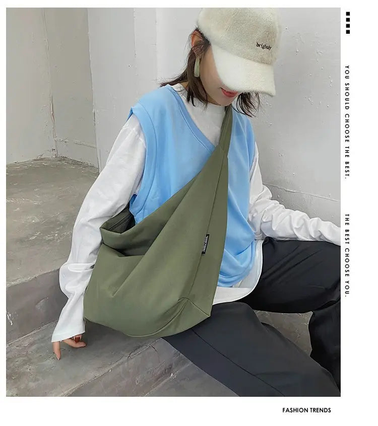 the MESSENGER - Canvas Totes Bags, Women Casual Handbags, Solid Color Shoulder Bag, Simple Messenger Bag Purses