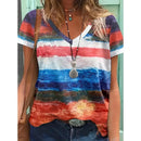 the CASUAL BOHO - Women's Summer Casual Fashion V-Neck Stripe Print Oversized T-Shirts