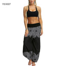 the BROCADE - Women's Bohemian Loose Wide Leg Elastic Waist Feather/Flower Print Baggy Harem Pants