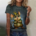 Cute Mouse Print Cartoon Women's T-shirts Funny Short Sleeves Tees Tops Summer Casual Animal Female Clothing Loose Streetwear