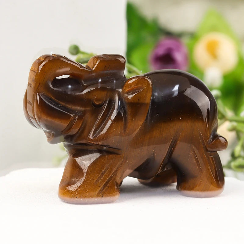 the ELEPHANT - Hand Carved Crystal Elephant Figurine, Home Decoration Mini Animal Handicraft Feng Shui Ornament