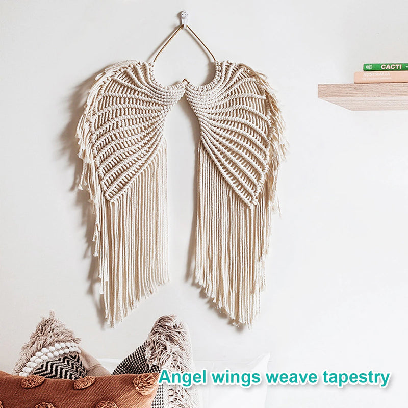 the ANGELIC WINGS - Angel Wing Hanging Tapestry, Cotton Angel Wings Tapestry with Long Tassels, Woven Macrame Tapestry Wall Hanging Decor Rustic Art