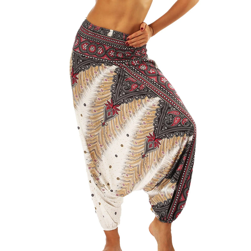 2024 Summer New Women'S Bohemian Yoga Pants Hippy Harem Smocked Waist Trousers Flowy Loose Beach Pants Women Rayon Pantalones