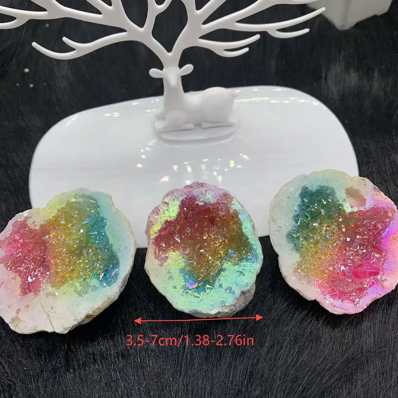 the RAINBOW STONE - 1PC Natural Red/Yellow/Blue Plating Crystal Geode, Home Decoration, Desktop Ornament, Fragrant Stone, Fish Tank Landscaping