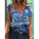 the VAN GOGH - Summer Van Gogh Oil Painting 3D Print V-Neck Tees Oversized T-Shirts for Women