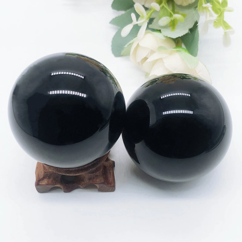 the OBSIDIAN SPHERE - Natural Black Obsidian Sphere Crystal Quartz Magic Ball Rock Stone Reiki Healing Home Decoration Gift Without Base