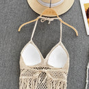 the BOHO CAMISOLE - Knitted Tassels Hollow Out Bohemian Style Sleeveless Sexy Corset Crop Tops Beach Tank Top Camisole