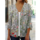 the VINTAGE BOHO - Women's Spring/Autumn Vintage Floral Print Knitted Cardigan Fashion Elegant V-Neck 3/4 Sleeve Tunic Sweater Coats