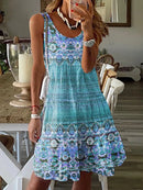 the SUNDRESS BOHO - Summer Casual Floral Print Loose O-Neck Sleeveless A-Line Summer Sundress for Women