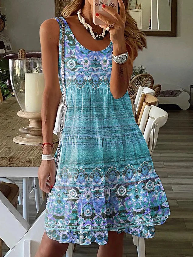 New Sundress Summer Casual Floral Print Loose O Neck Sleeveless Dress For Women 2025 Fashion Boho Holiday Beach A Line Dress