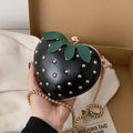 the STRAWBERRY - Cute Fruit Strawberry Heart Shape Pu Rivet Mini Fashion Ladies Chain Purse Clutch Bag