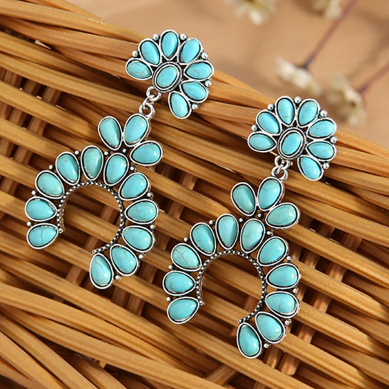 the RETRO TURQUOISE - Women's Fashion Retro Turquoise Large Circle Earrings Jewelry