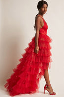 the TULLE BOHO - Women Long High Low Ruffles Tulle Skirt Solid Color Mesh Tied-Up Floor-Length Party Train Overskirt