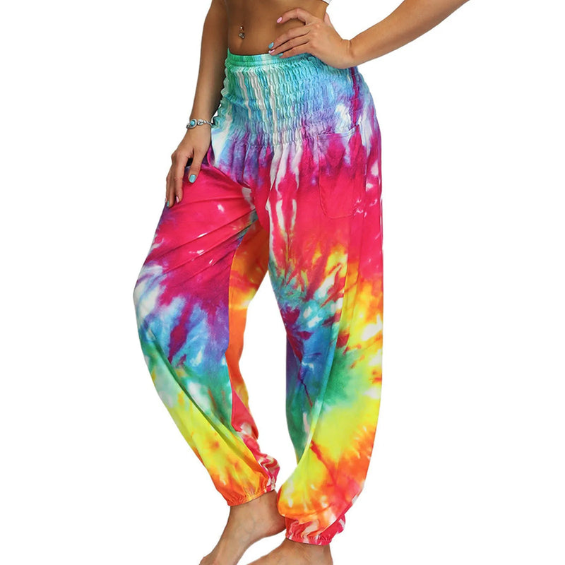 Women'S Pants Women'S Sweatpants Hippie Bohemian Palazzo Yoga Scrunched Bottom Women'S Tie Dye Harem Pants Vetement Femme