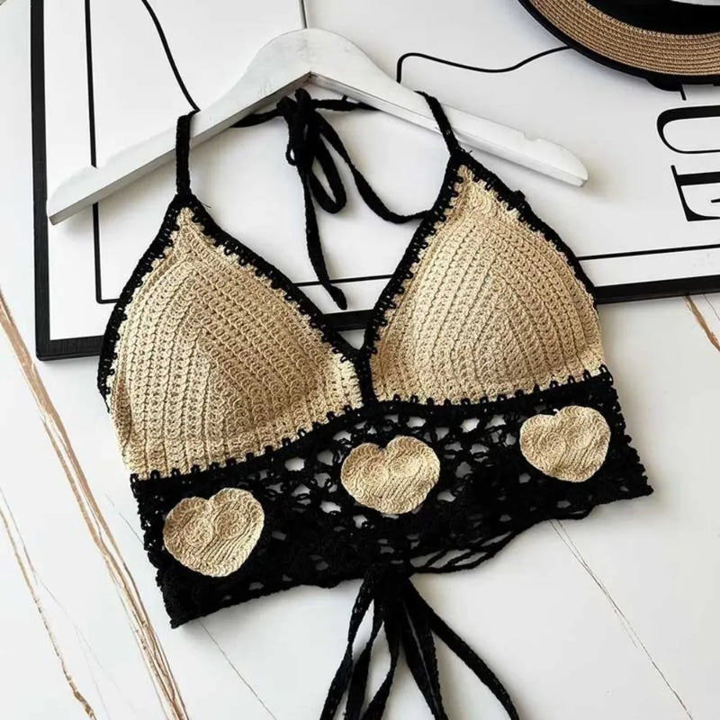 National Style Women Swimwear Top Fashion Bohemian with Chest Pads Summer Sling Sexy Crochet Short Vest Street