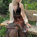 the GRUNGE BOHO - Women's Summer Elastic Waist Boho A-Line Flowy Long Maxi Skirt with Pockets