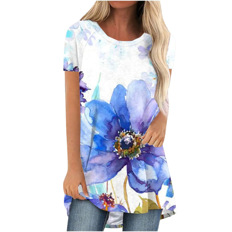 New Colourful Floral 3D Print T-Shirts Streetwear Women Casual Short Sleeve T Shirt Oversized Tunic Y2K Tops Tees Woman Clothing