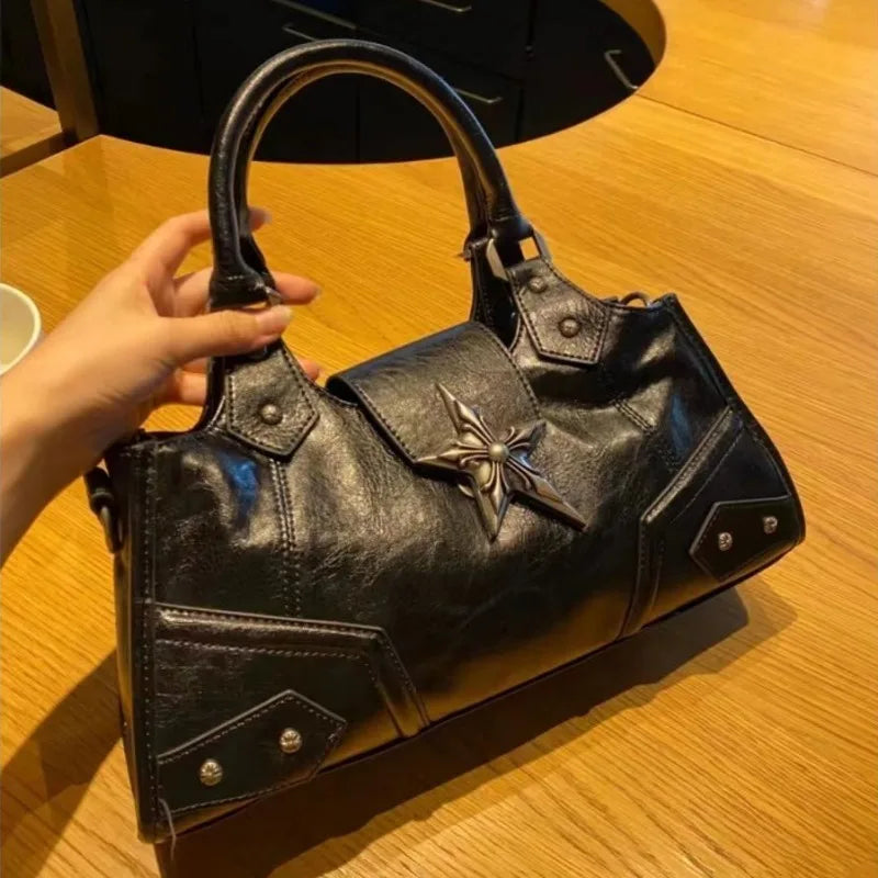 the WESTERN STAR - Gothic Star Girl Black Bag, Women Vintage Handbag, Fashion Shoulder Bag, Large Capacity PU Crossbody, Goth Purse/Punk Tote Bags