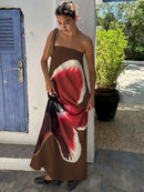 the BELTED BOHO - Sexy Strapless Print Floral Belt Maxi Backless Vacation Dress Autumn Loose Elegant Party Beachwear