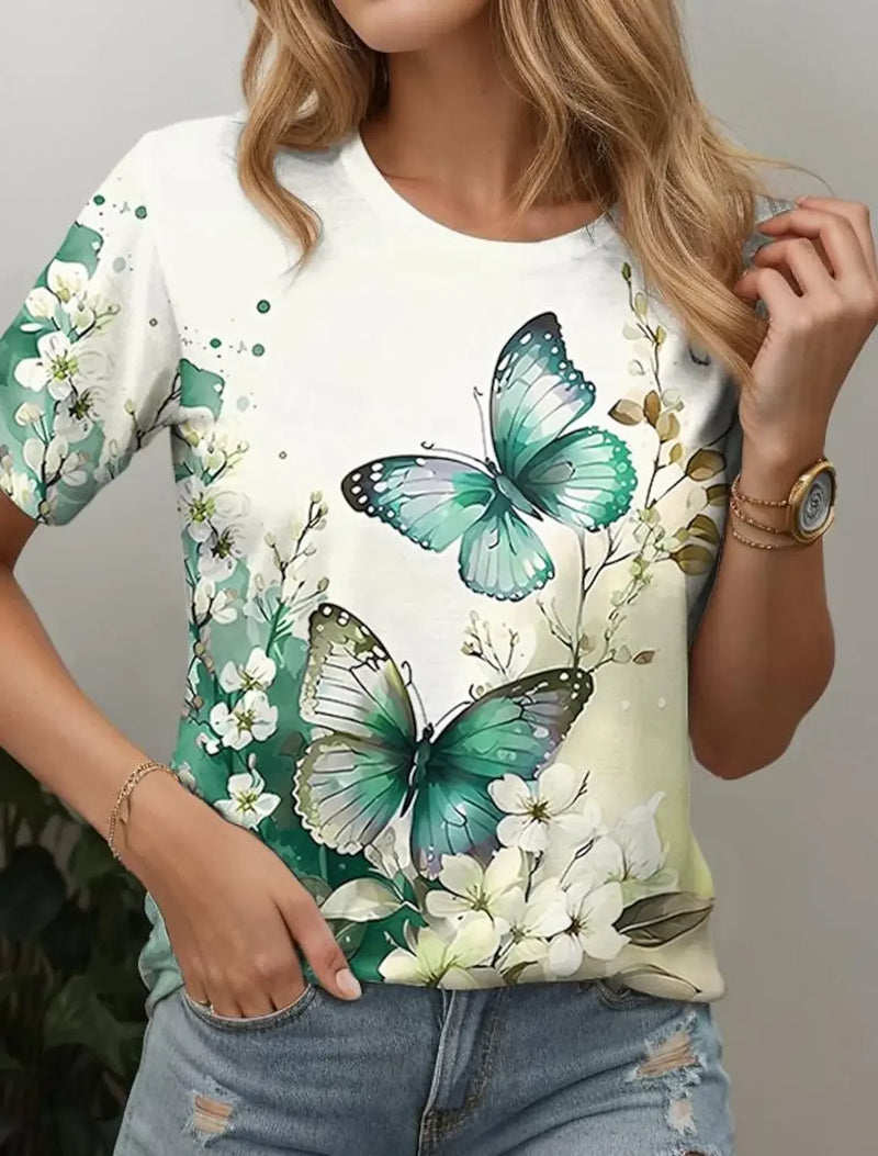 Women's T-shirt Summer New Butterfly Patterns Short Sleeve Fashion Sexy Girls Clothes Y2k Print Tees Casual Wowen's Clothing