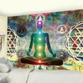 the MEDITATION - Mandala Seven Chakra Psychedelic Scene Home Decor Art Tapestry Hippie Wall Hanging, Boho Room Wall Decor