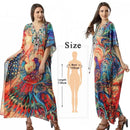 the BOHO KAFTAN - Bohemian Printed V-Neck Batwing Sleeve Long Loose Summer Moroccan Kaftan Dress for Women