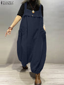 the ROMPER BOHO - Streetwear Corduroy Bibbed Wide Leg Pant Drop Crotch Overalls Loose Casual Suspender Rompers/Jumpsuits