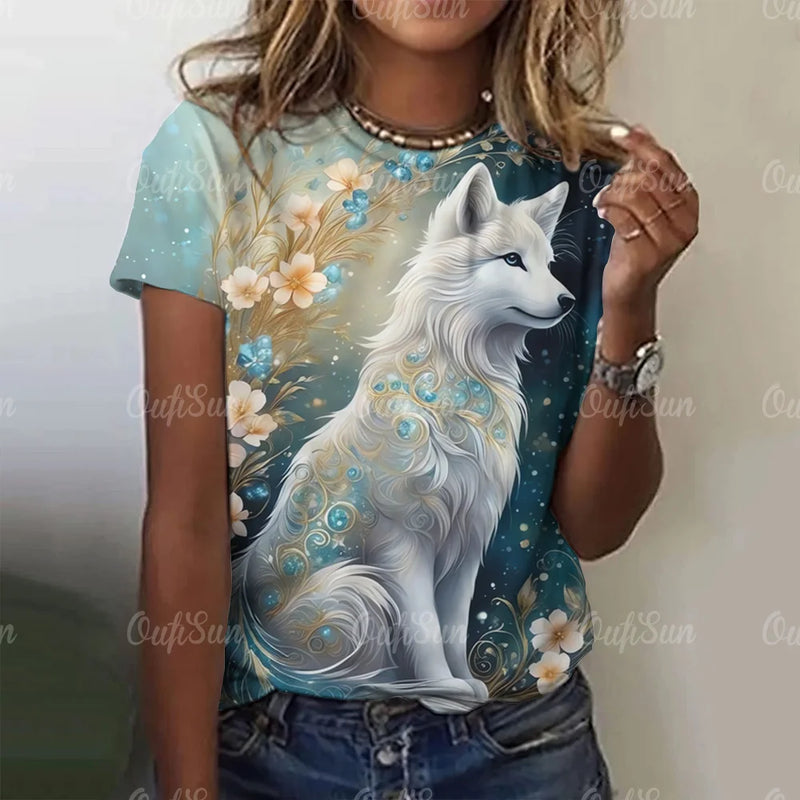 3d Wolf Print Women T-Shirts Summer Fashion Animal Gothic T-Shirt Short Sleeve O-Neck Hip Hop Tee Oversized Woman Clothing