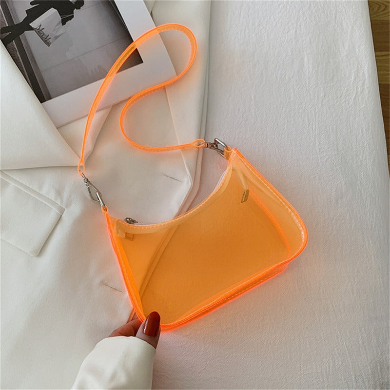 the NEON BAG - Clear Jelly Shoulder Bag for Women, Small Zipper Underarm Purses & Fashion Handbag