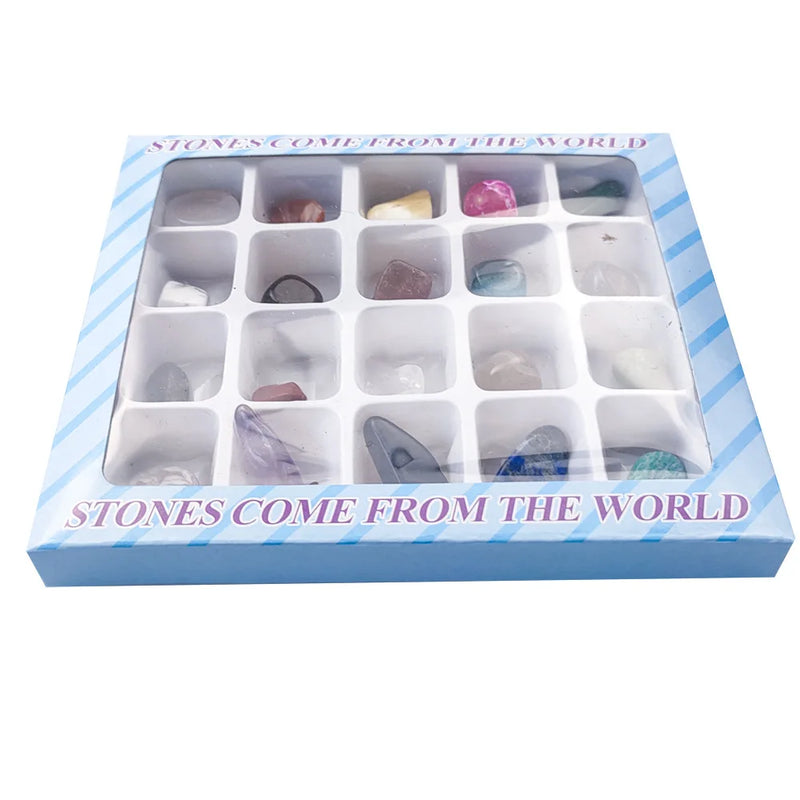 the GEM GIFT BOX - 1 Box Gift Raw 20 PCS Gemstones Collectible Sample Home Student Decoration Ore Mineral Specimen Quartz Crystal Polished Stone