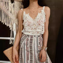the DAINTY DAMSEL - Women Vintage V-Neck Vest Tops Summer Sleeveless Crochet Tops Hollow Lace Knitted Sling Camisole Tops