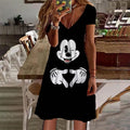 New 2024 Summer Dresses Women Disney Mickey Mouse print Dress Female Clothing Casual Retro Short Sleeve Loose Plus Size Dress