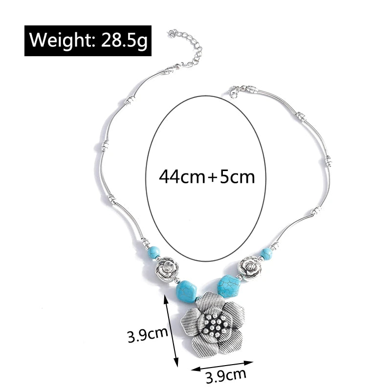 the AQUA MARINE - Bohemian Turquoise Natural Stone Pendants Necklace for Women