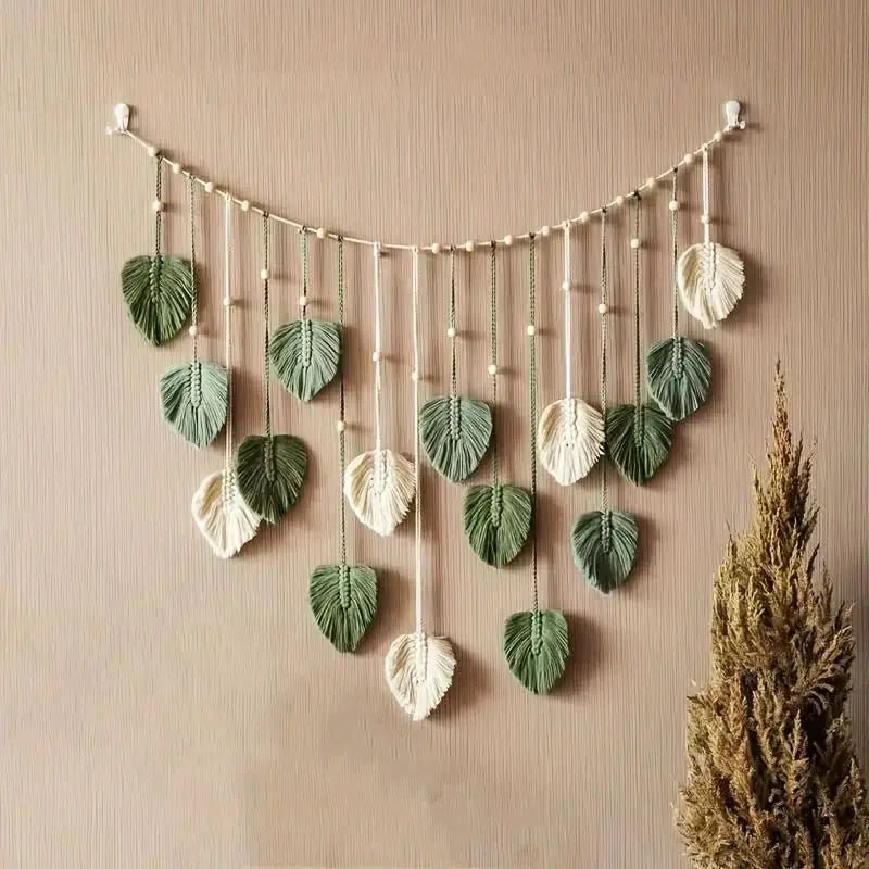 the LEAFY WALL - Boho Home Decoration, Macrame Tapestry, Macrame Leaf Feather Wall Hanging Decor for Living Room/Bedroom, Boho Wall Art Home Decor