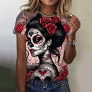 the SUGAR SKULL SENORITA - Women's Fashion Casual Sexy Short Sleeve Horror Undead Skull Pattern Oversized T-Shirts