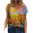 the PAINTED EASEL - Oversized Fashion Short Sleeve 3D Flower Print Loose Casual Female Clothing T-Shirts
