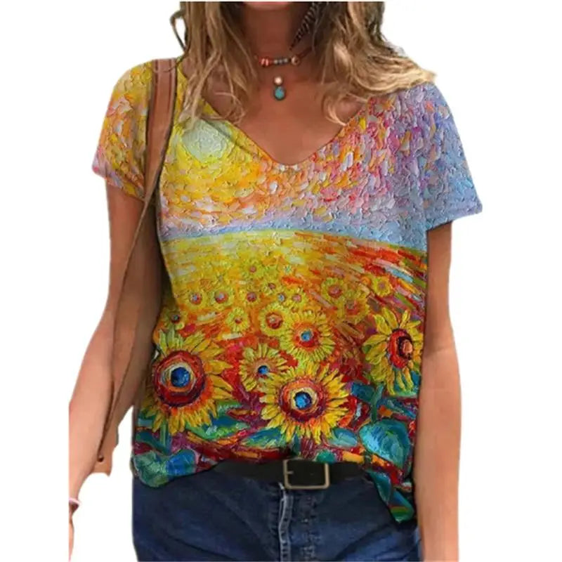 Oversized Summer Women Tops Fashion Short Sleeve 3d Flower Print Beauty T Shirt Streetwear Loose Harajuku Casual Female Clothing