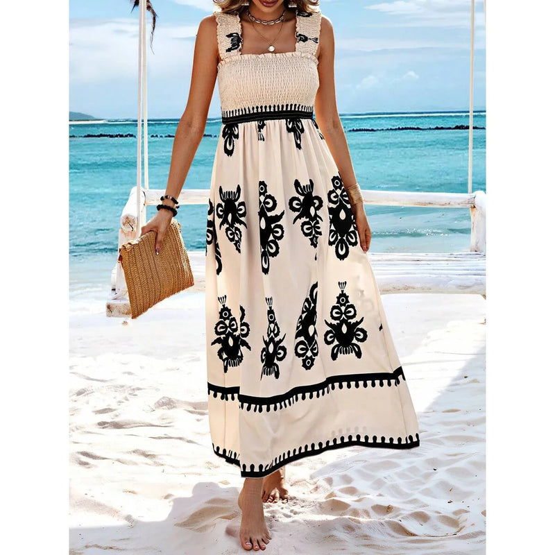 Bohemian Long Dress Summer Loose Holiday Dress Women Casual Sleeveless A-Line Party Long Dress Boho Casual Midi Dress Vestidos