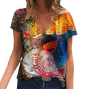 the SOFTBALL MOM - Summer Baseball MOM 3D Print V-Neck Short Sleeve Harajuku Streetwear Oversized T-Shirts for Women