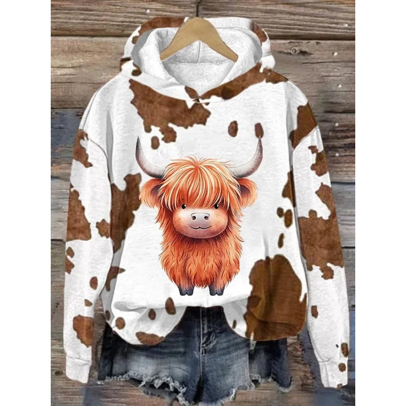 Cute Highland Cow 3D Print Hoodies Women Men Animal Hooded Sweatshirts Streetwear Pullovers Tracksuits Female Unisex Clothing