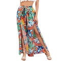 Fashion Printed Wide Leg Pants Women Culottes Front Split Bloomers Palazzo Pants Beach Style Cover Ups Women Wide Leg Trousers