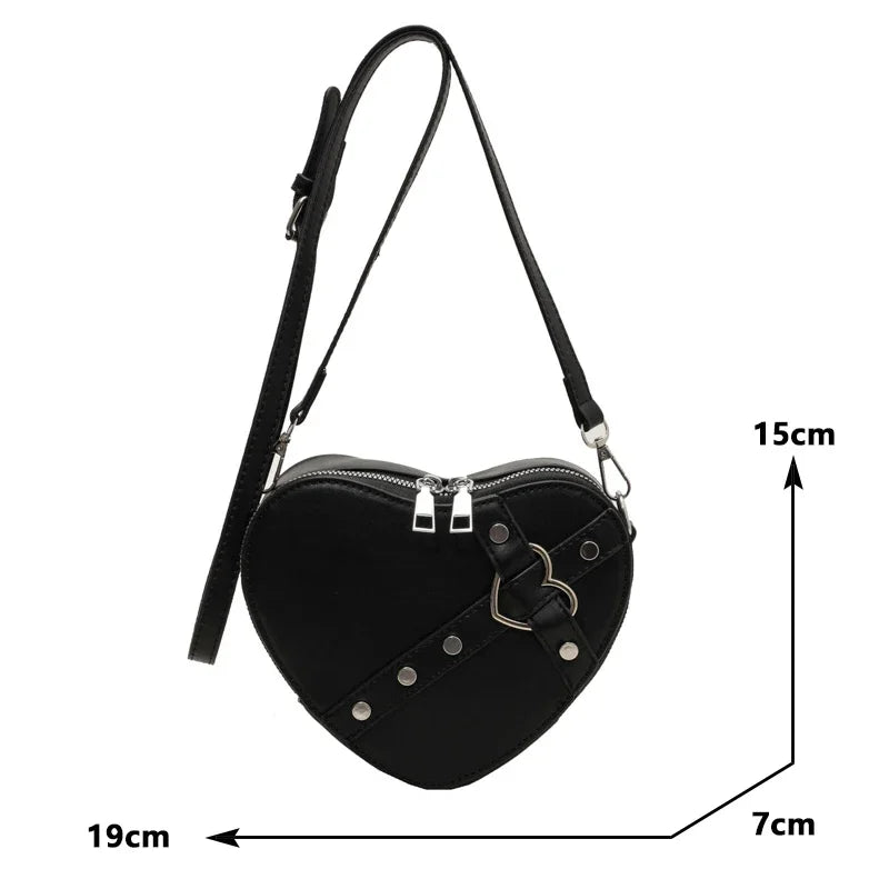 the CROSS MY HEART - Vintage Small Chain Rivet Shoulder Bag, Heart Shaped Purse/Handbag, PU Leather Gothic Tote Bag, Fashion Crossbody Bag